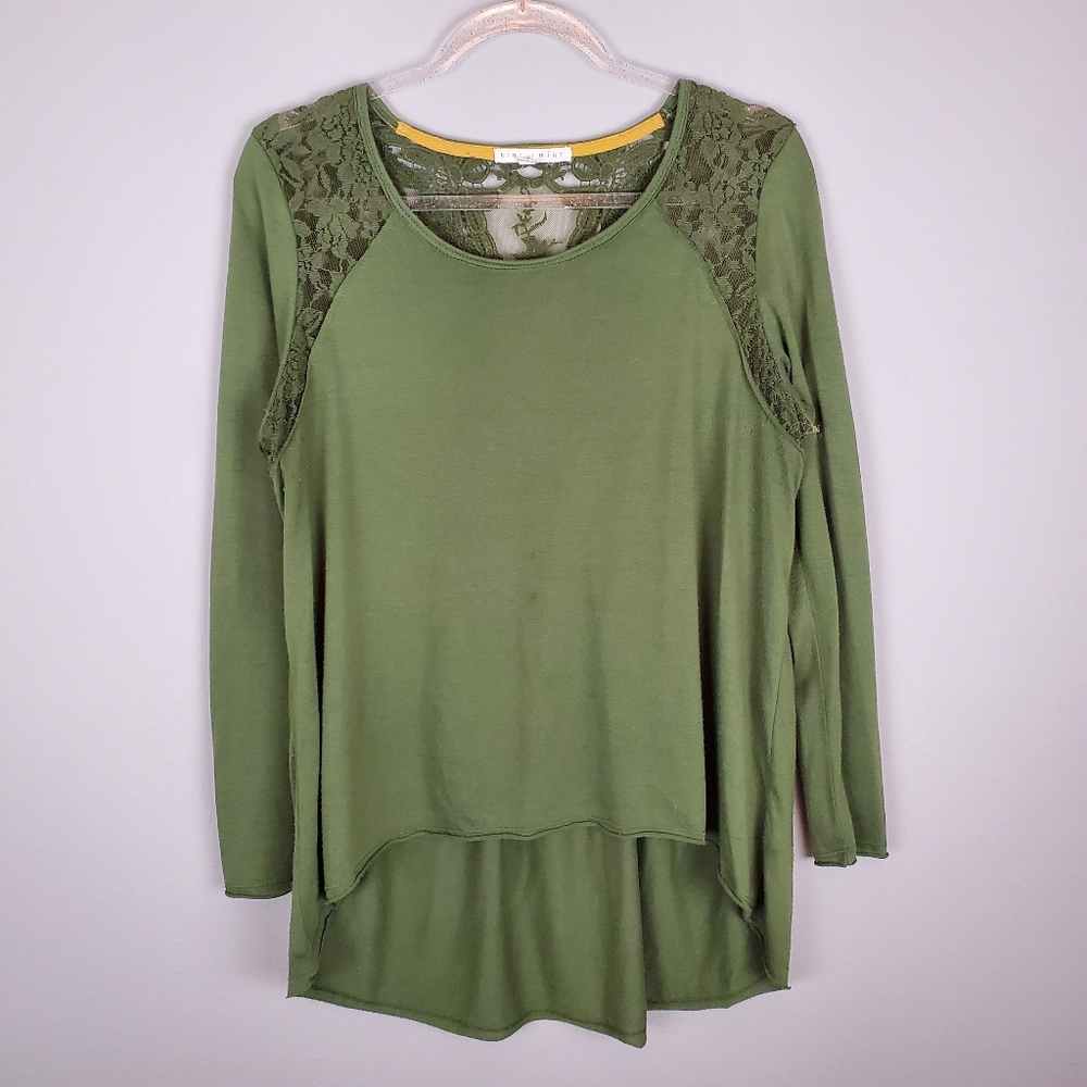 High Low Olive Green Lace Back Shirt